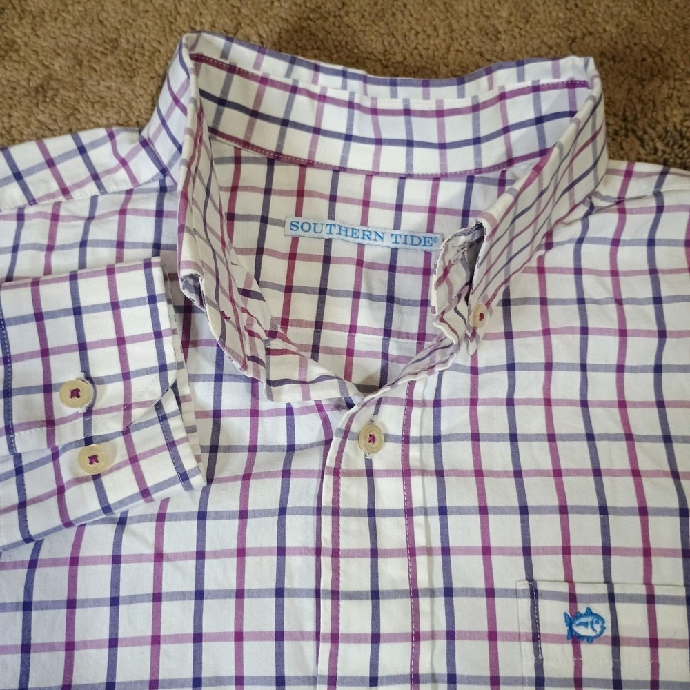 Southern Tide Button Down Shirt Mens XL Check Purple Blue Preppy‎ Coastal